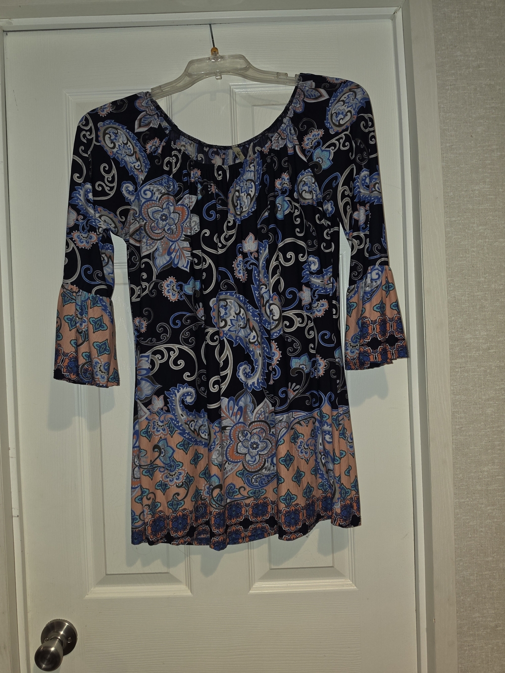 Voll Style Navy and Peach Paisley Floral Long Sleeve Tunic